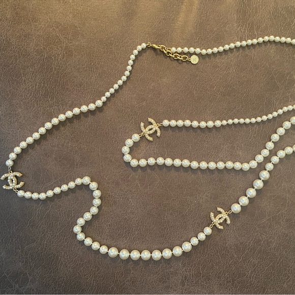 Rare CHANEL Necklace Pearl CC 100th Anniversary 44cm Gold Tone - Picture 9 of 9